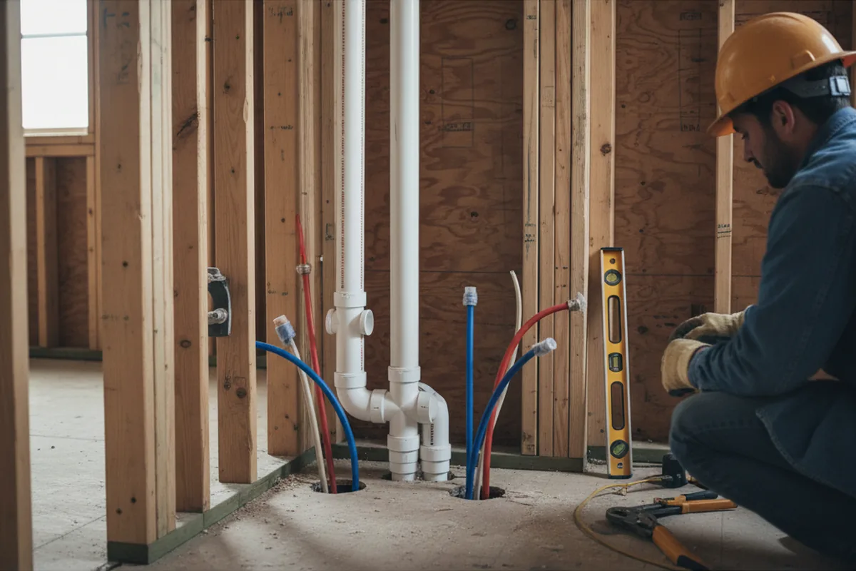 Drain and supply rough-in during Leak Detection in Port Clinton